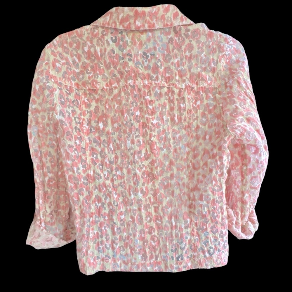 Ruby Rd Burnout Semi-Sheer Leopard Pink/Cream Spring Summer Blazer Jacket EUC - Picture 3 of 14